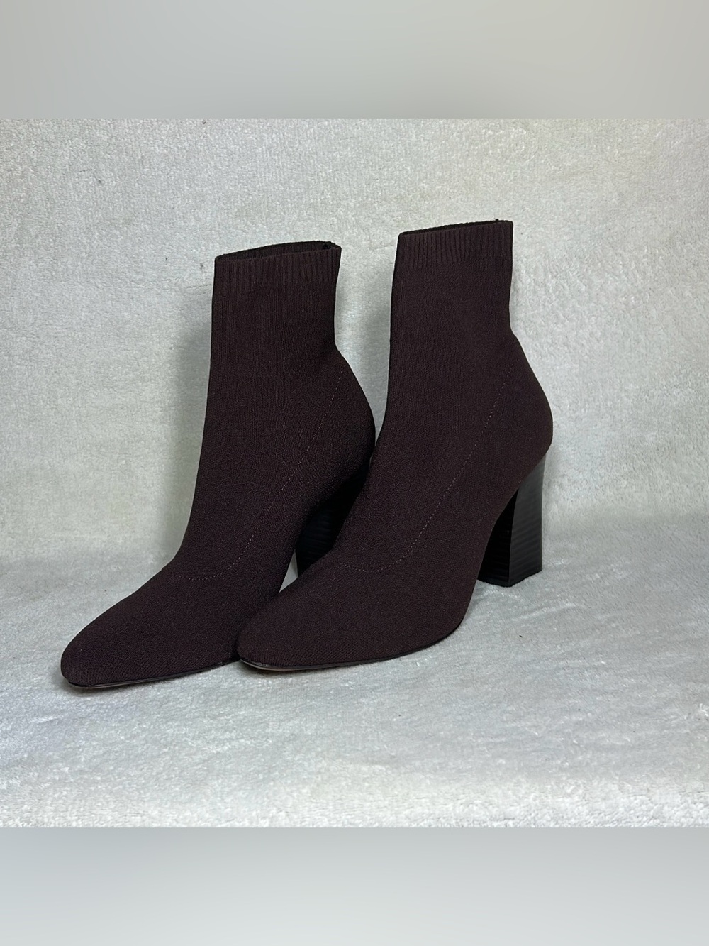 Mango Knit Sock Ankle Boots s40 Women’s Stretch Block Heel Brown